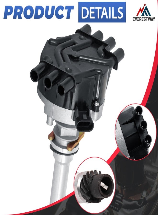 EVERESTWAY Ignition Distributor Compatible for Chevy Express Astro Blazer GMC C1500 Silverado Sierra 1500 4.3L V6 Black Cap and Rotor kit Replacement 12598210 1103417 - Image 2